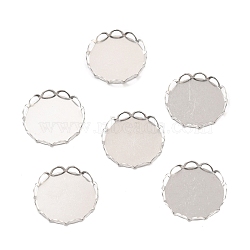 316 Surgical Stainless Steel Cabochon Tray Settings, Lace Edge Bezel Cups, Flat Round, Stainless Steel Color, 17x2.5mm(STAS-I187-01A-P)