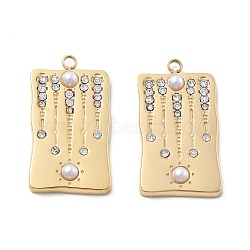304 Stainless Steel Pendants, with Rhinestone, Ion Plating(IP), Rectangle, Real 18K Gold Plated, 26.5x14.5x3.5mm, Hole: 1.8mm(STAS-Z121-62G)