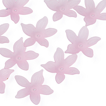 Transparent Acrylic Beads, Frosted, Flower, Pink, 26x27x6mm, Hole: 1.8mm, about 980pcs/500g