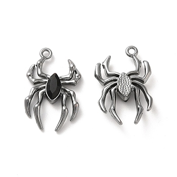Glass Spider Pendant, with Gunmetal Alloy Findings, Lead Free & Cadmium Free, Black, 25.5x17x4.5mm, Hole: 1.6mm