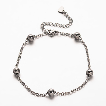 304 Stainless Steel Cable Chains Bracelets, with Lobster Claw Clasps, Stainless Steel Color, 8-1/4 inch(210mm)