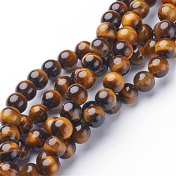 Gemstone Beads Strands, Grade A Tiger Eye, Round, about 8mm in diameter, hole: 1mm, about 46pcs/strand, 15.5 inch