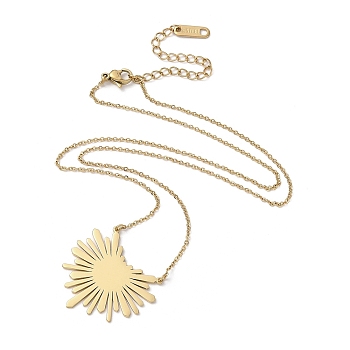 304 Stainless Steel Sun Radiates Pendant Necklace for Women, Golden, 16.34 inch(41.5cm)