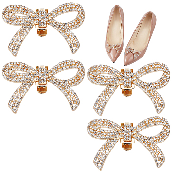 4Pcs Alloy Crystal Rhinestone Wedding Shoe Decorations, Detachable Shoe Buckle Clips, Light Gold, 39x62x5mm