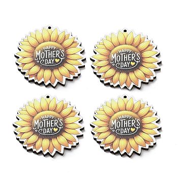 Momther's Day Wooden Pendants, Flower, 45x44.5x2.5mm, Hole: 1.6mm