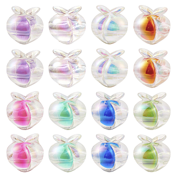 Pandahall 64Pcs 8 Colors UV Plating Rainbow Iridescent Acrylic Beads, Two Tone Bead in Bead, Peach, Mixed Color, 18x17.5x16mm, Hole: 3.5mm, 8pcs/color