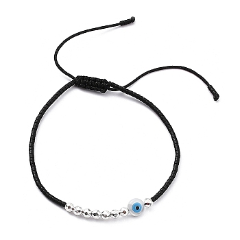 Adjustable Resin Evil Eye & Plastic & Miyuki Seed Braided Beaded Bracelet for Women, White, Inner Diameter: 2~3-1/8 inch(5~8cm)