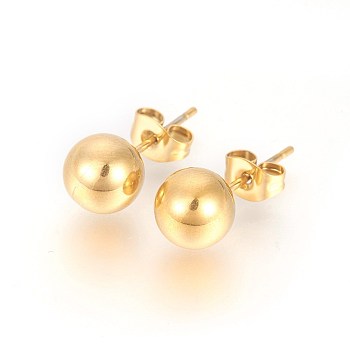304 Stainless Steel Stud Earrings, Hypoallergenic Earrings, Round, Golden, 18.5x7.5mm, Pin: 0.7mm