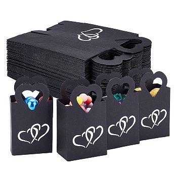 Silver Stamping Heart Packaging Handbag Holder, Candy Storage Paper Gift Box for Wedding Party Gift Wrapping Bags, Black, 6x4x10.5cm