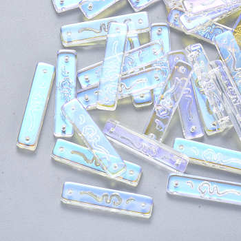 Transparent Glass Links connectors, AB Color Plated, Rectangle, Clear AB, 30x7x3mm, Hole: 1.2mm