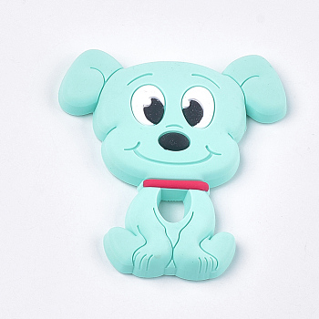 Food Grade Eco-Friendly Silicone Puppy Beads, Chewing Beads For Teethers, DIY Nursing Necklaces Making, Beagle Dog, Pale Turquoise, 90~91x81x12mm