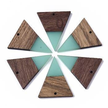 Resin & Walnut Wood Pendants, Triangle, Dark Turquoise, 37.5x31x3mm, Hole: 1.8mm