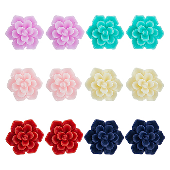 6 Pairs 6 Colors 3D Flower Polymer Clay Stud Earrings with 304 Stainless Steel Pins, Mixed Color, 12.5x14mm, 1 Pair/color