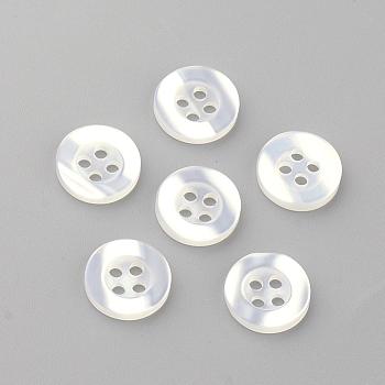 4-Hole Plastic Buttons, Flat Round, Seashell Color, 10x2mm, Hole: 1.5mm