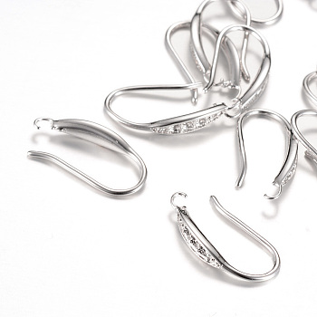 Brass Earring Hooks Rhinestone Settings, with Horizontal Loop, Nickel Free, Platinum, Fit For 1mm Rhinestone, 22x3mm, 18 Gauge, Pin: 1mm