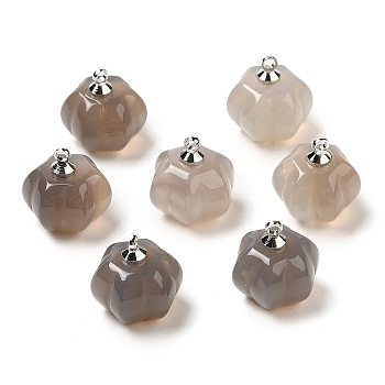 Natural Grey Agate Pumpkin Charms with Platinum Tone Brass Bails, 14x14mm, Hole: 1.6mm