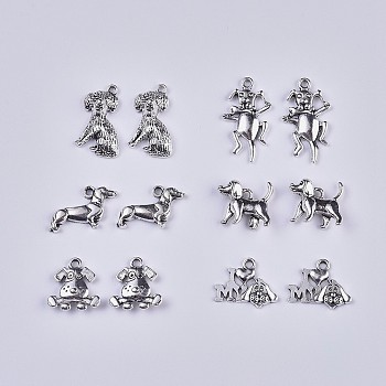 Tibetan Style Alloy Puppy Pendants, Dog Theme Charms, Antique Silver, 24pcs/set
