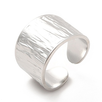 304 Stainless Steel Textured Wide Band Open Cuff Ring for Women, Stainless Steel Color, US Size 6 1/2(16.9mm), 8~15mm