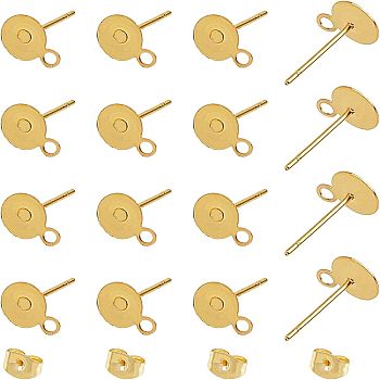 304 Stainless Steel Stud Earring Settings, with Loop and Ear Nut, Golden, 200pcs/box