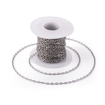 304 Stainless Steel Textured Cable Chains, Soldered, with Spool, Knurling, Stainless Steel Color, 3.5x2.5x0.4mm, about 32.8 Feet(10m)/roll