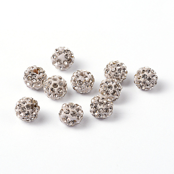 Pave Disco Ball Beads, Polymer Clay Rhinestone Beads, Round, Crystal, 8mm, Hole: 1mm