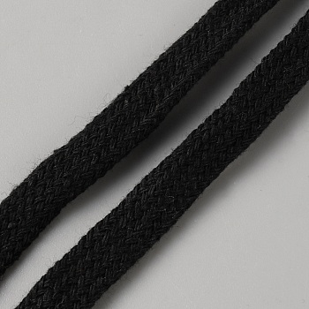 Flat Double Layer Cotton Braided Cord, Hollow, Black, 10x1.7mm