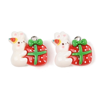 Christmas Theme Opaque Resin Pendants, with Platinum Iron Loop, Rabbit, 20.5x22x7mm, Hole: 2mm