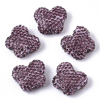 Handmade Polymer Clay Rhinestone Beads, Butterfly, Light Amethyst, PP14(2.0~2.1mm), 17.5x21x9mm, Hole: 1.6mm