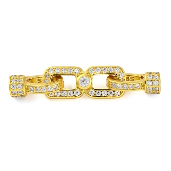 925 Sterling Silver Micro Pave Clear Cubic Zirconia Fold Over Clasps, Bowknot, Real 18K Gold Plated, 6x28.5x5.5mm