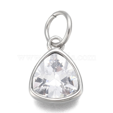 Stainless Steel Color Clear Triangle Stainless Steel+Cubic Zirconia Charms
