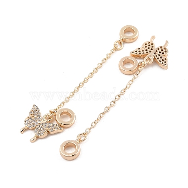 Rack Plating Butterfly Brass Clear Cubic Zirconia European Safety Chains(KK-F879-19G)-2