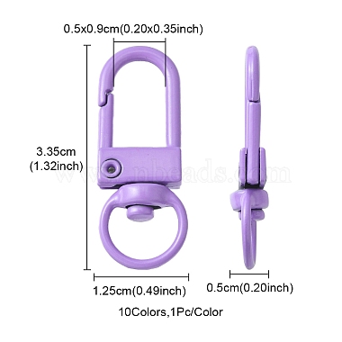 10Pcs 10 Colors Spray Painted Eco-Friendly Alloy Swivel Snap Hooks Clasps(FIND-YW0003-04)-3
