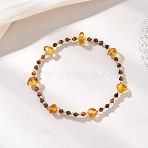 Natural Amber & Tiger Eye Beaded Stretch Bracelets for Women, Round & Chip, with Non-Magnetic Synthetic Hematite Beads, Beads: 2.5mm/3mm, Inner Diameter: 2.17 inch(5.5cm)(BJEW-JB13352)
