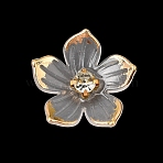 Transparent Resin Cabochons, Golden Metal Enlaced, Flower, with Rhinestone, White, 24x5.5mm(RE-CBADCDD-05)