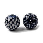 Handmade Porcelain Beads, Round, Blue and White Porcelain, Marine Blue, 19.5~20mm, Hole: 2mm(PORC-K012-06)