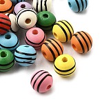 Printed Schima Wood Beads, Round with Stripe, Mixed Color, 10mm, Hole: 2.5mm(WOOD-L022-03A-01)