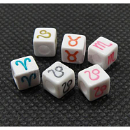 Constellation/Zodiac Sign Theme Acrylic Large Hole Cube European Beads, Mixed Color, 7x7x7mm, Hole: 4mm(X-OACR-E001-8)