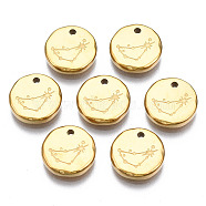 316 Surgical Stainless Steel Charms, Flat Round with Constellation, Real 14K Gold Plated, Capricorn, 10x2mm, Hole: 1mm(STAS-S116-418C-G)