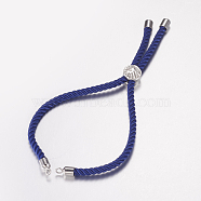 Nylon Twisted Cord Bracelet Making, Slider Bracelet Making, with Brass Findings, Tree of Life, Blue, Platinum, 8-5/8 inch(220mm), 3mm, Hole: 2mm(MAK-F019-03P)