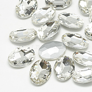Pointed Back Glass Rhinestone Cabochons, Back Plated, Faceted, Oval, Crystal, 14x10x4.5mm(RGLA-T080-10x14mm-01)