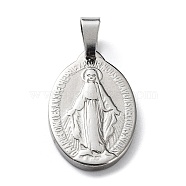 304 Stainless Steel Pendants, Oval with Virgin Mary, Stainless Steel Color, 25x16x3mm, Hole: 3.5x7mm(STAS-F223-43P)