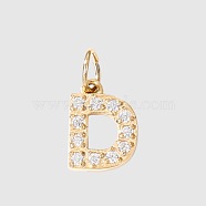 Stainless Steel Cubic Zirconia Pendants with Jump Rings, Real 14K Gold Plated, Long-Lasting Plated, Letter D, 8mm(FIND-PW0024-08D)