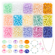 15 Colors Glass Seed Beads, Ceylon, Round, Mixed Color, 4mm, Hole: 1.5mm, about 200pcs/20g/compartment, about 3000pcs/box(SEED-PH0012-08-WH)