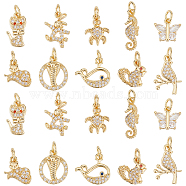 PandaHall Elite 20Pcs 10 Style Brass Micro Pave Cubic Zirconia Animal Charms, with Jump Ring, Tortoise/Rabbit/Butterfly Charm, Real 18K Gold Plated, 9.5~16x5.5~13.5x1.5~4mm, Hole: 3~3.6mm, 2pc/style(ZIRC-PH0001-36)