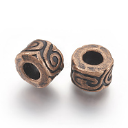 Tibetan Style Alloy European Beads, Large Hole Beads, Lead Free and Nickel Free and Cadmium Free, Column, Red Copper, 11x7mm, Hole: 5mm(X-RLF8237Y-NF)