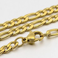 304 Stainless Steel Figaro Chain Necklaces, with Lobster Claw Clasps, Golden, 23.2 inch(58.9cm), 4mm(STAS-O053-30G)