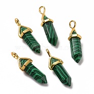 Synthetic Malachite Pendants, Faceted, with Golden Tone Brass Findings, Lead free & Cadmium Free, Bullet, 27~30x9~10x7~8mm, Hole: 4x3mm(G-K329-03G)