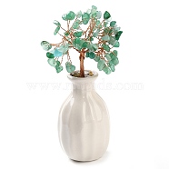 Natural Green Aventurine Chips Money Tree Decorations, Porcelain Vase Base with Copper Wire Feng Shui Energy Stone Gift for Home Office Desktop Decoration, 48~62x140mm(DJEW-C016-01A)