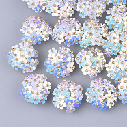 PVC Paillette Cabochons, Cluster Beads, with Glass Seed Beads and Golden Plated Brass Perforated Disc Settings, Flower, Alice Blue, 20~23x10~11mm(FIND-S321-01N)