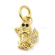 Rack Plating Brass Micro Pave Cubic Zirconia Charms, with Jump Ring, Long-Lasting Plated, Cadmium Free & Lead Free, Crocodile Charm, Real 18K Gold Plated, 14x7x2.5mm, Hole: 3mm(KK-Q784-25G)